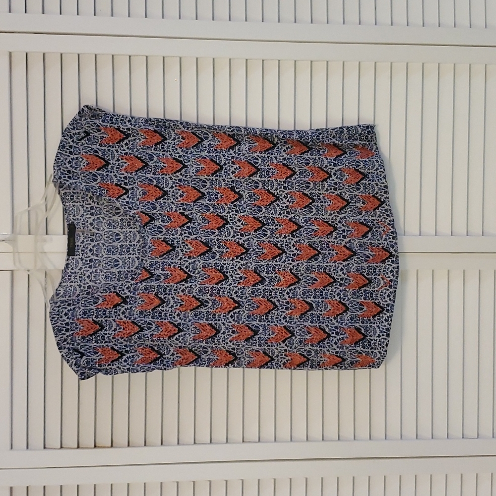 THML sleeveless blouse. Red, white and blue print. S, Small.
